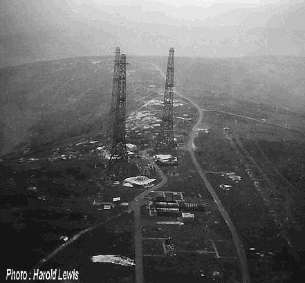 The Rx towers as viewed by Harold's Box Brownie from the top of a Tx tower,with the wartime men's domestic site below.